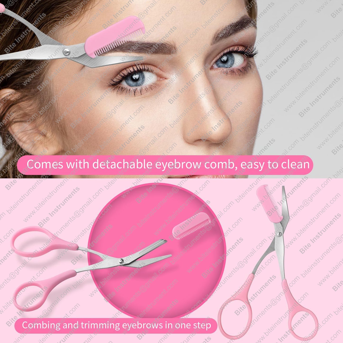 Bite Instruments 3pcs-Eyebrow Scissors with Eyebrow Razor,Professional Eyebrow Trimmer Scissors
