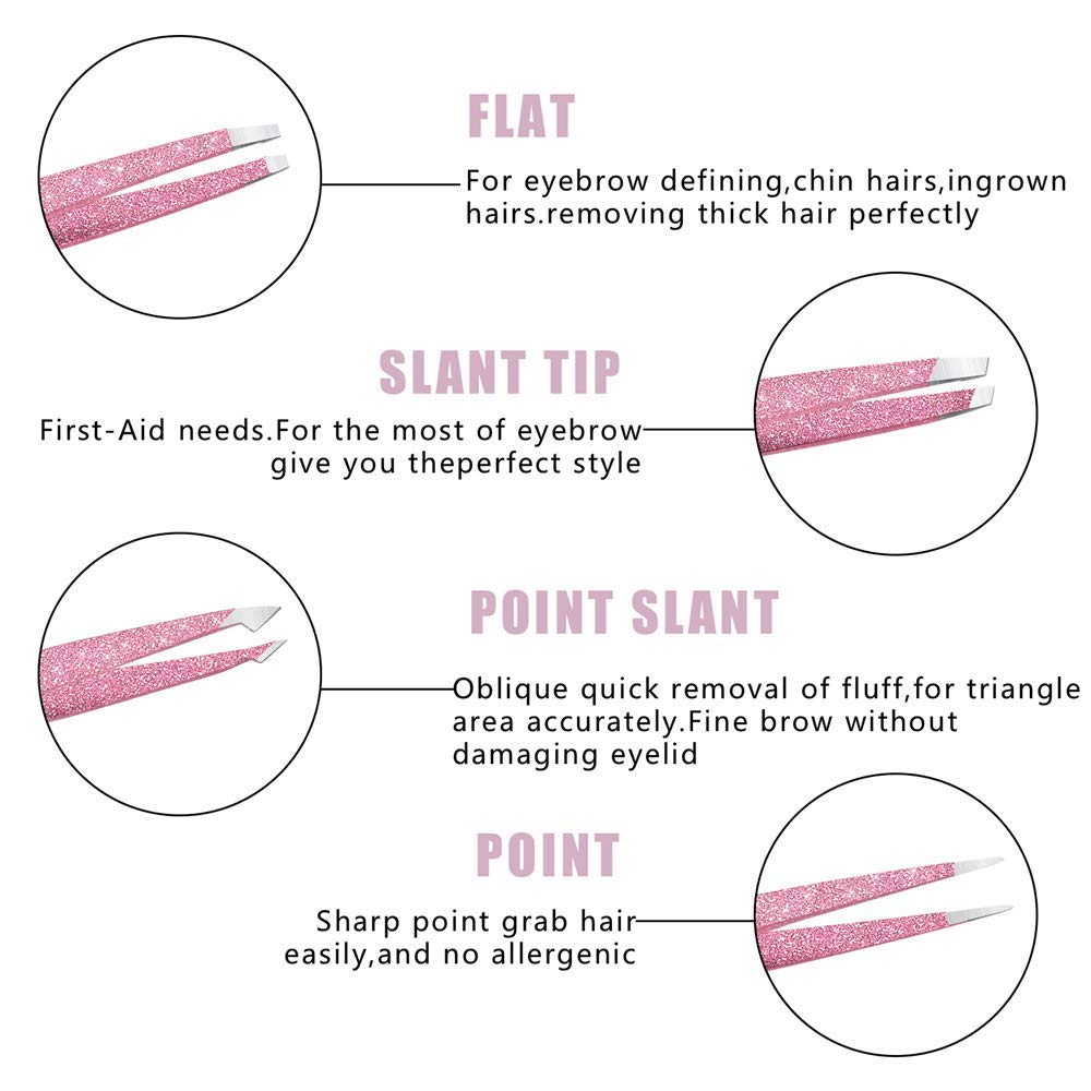 Eyebrow Tweezer Set, 4 Pcs Professional Stainless Steel Tweezers for Ingrown Hair Removal