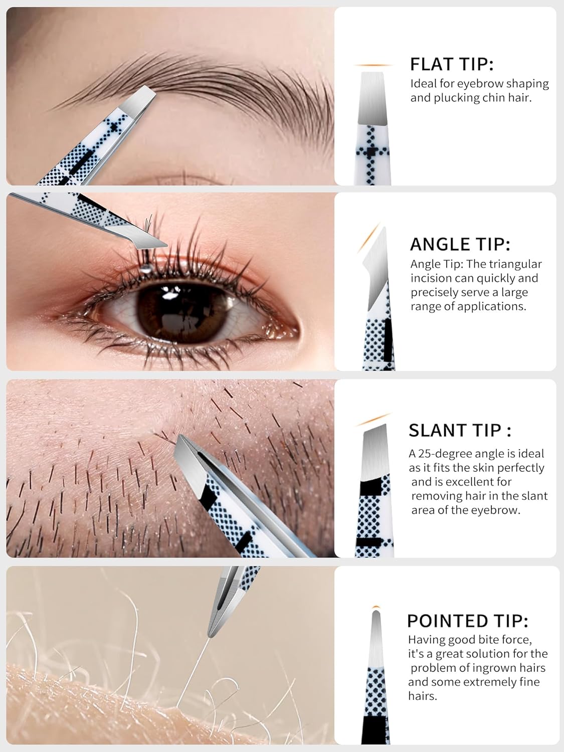 Bite Instruments Professional Precision Eyebrow Tweezers for Women Facial Hair Removal