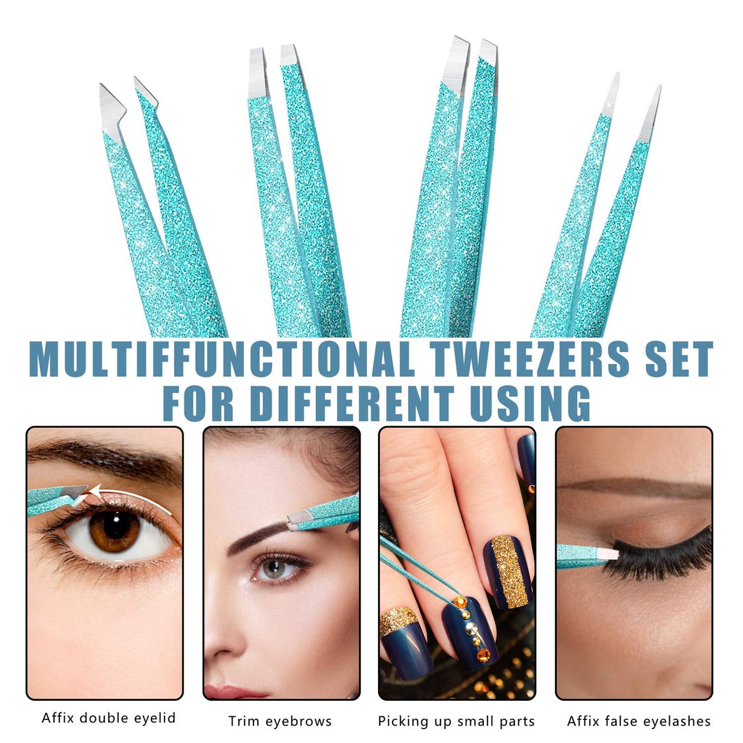 Eyebrow Tweezer Set, 4 Pcs Professional Stainless Steel Tweezers for Ingrown Hair Removal