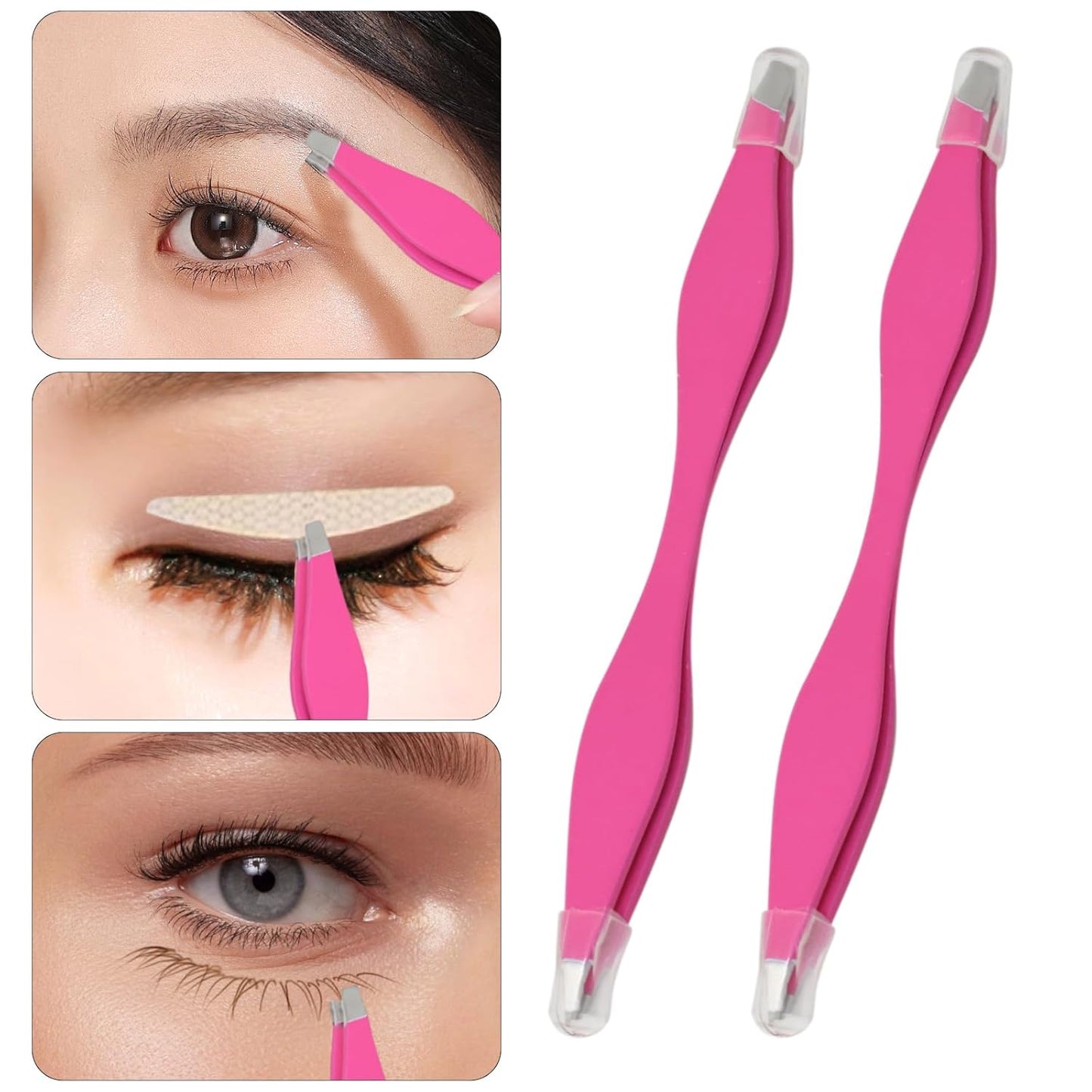 2pcs Double End Pointed and Slant Tip Tweezers Set for Eyebrow and Ingrown Hair