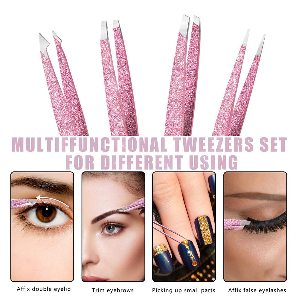 Bite Instruments Iridescent Slant Tip Eyebrow Tweezer Stainless Steel Tweezers for Ingrown Hair Removal