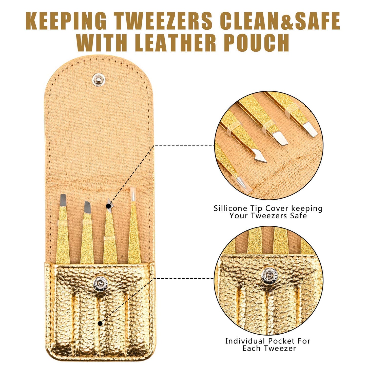 Eyebrow Tweezer Set, 4 Pcs Professional Stainless Steel Tweezers for Ingrown Hair Removal