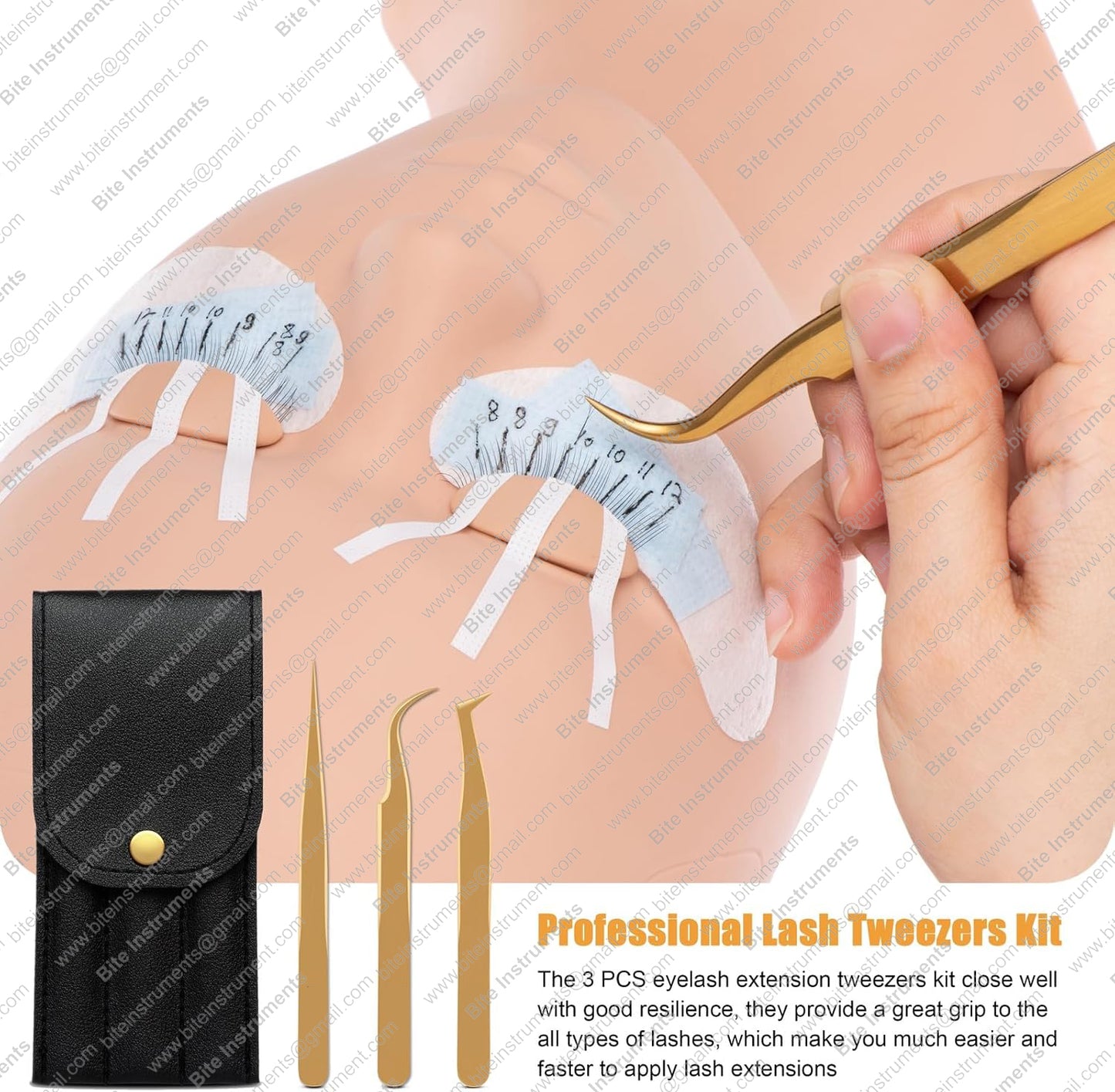 Eyelash Extension Tweezers-3 Pcs Diamond Grip Lash tweezers For Eyelash Extensions