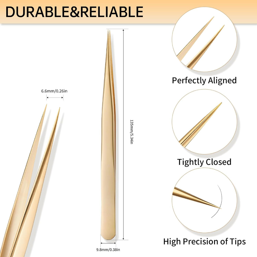 Bite Instruments Gold Straight Eyelash Extension Tweezer | Precision Isolation Tool Elegant Colors