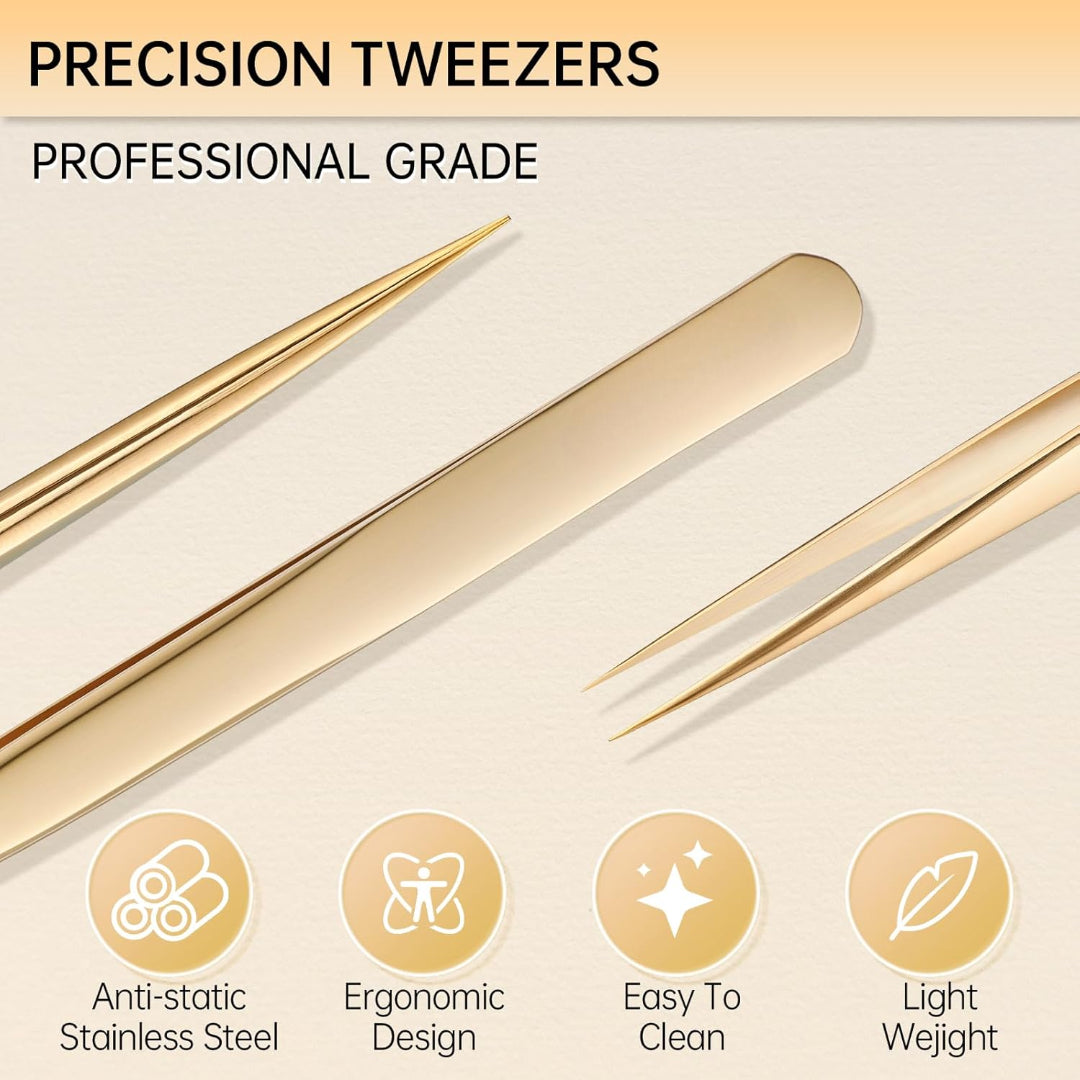 Bite Instruments Gold Straight Eyelash Extension Tweezer | Precision Isolation Tool Elegant Colors