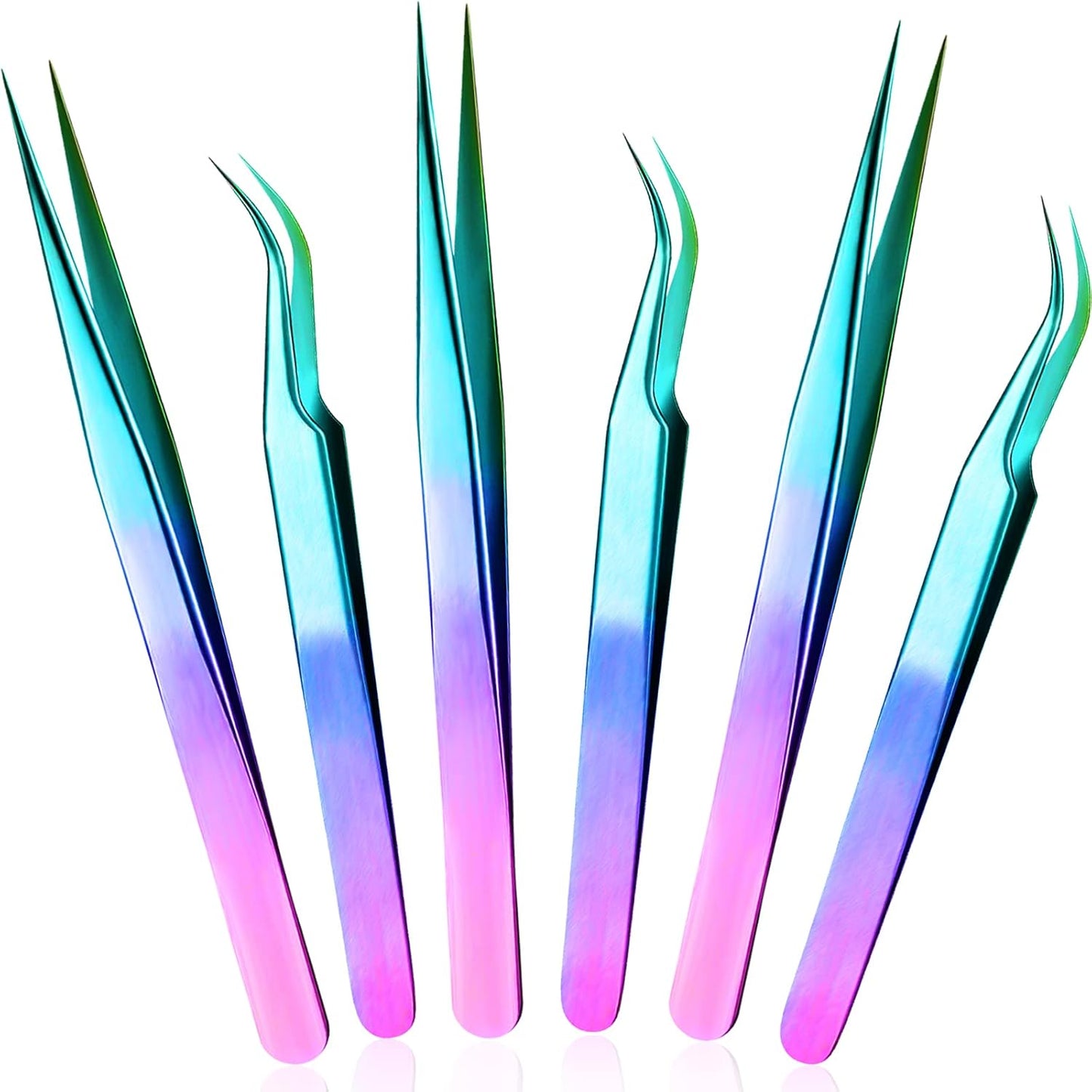 6 Pcs High Precision Eyelash Tweezers for Lash Extension, Stainless Steel for Volume Eyelash