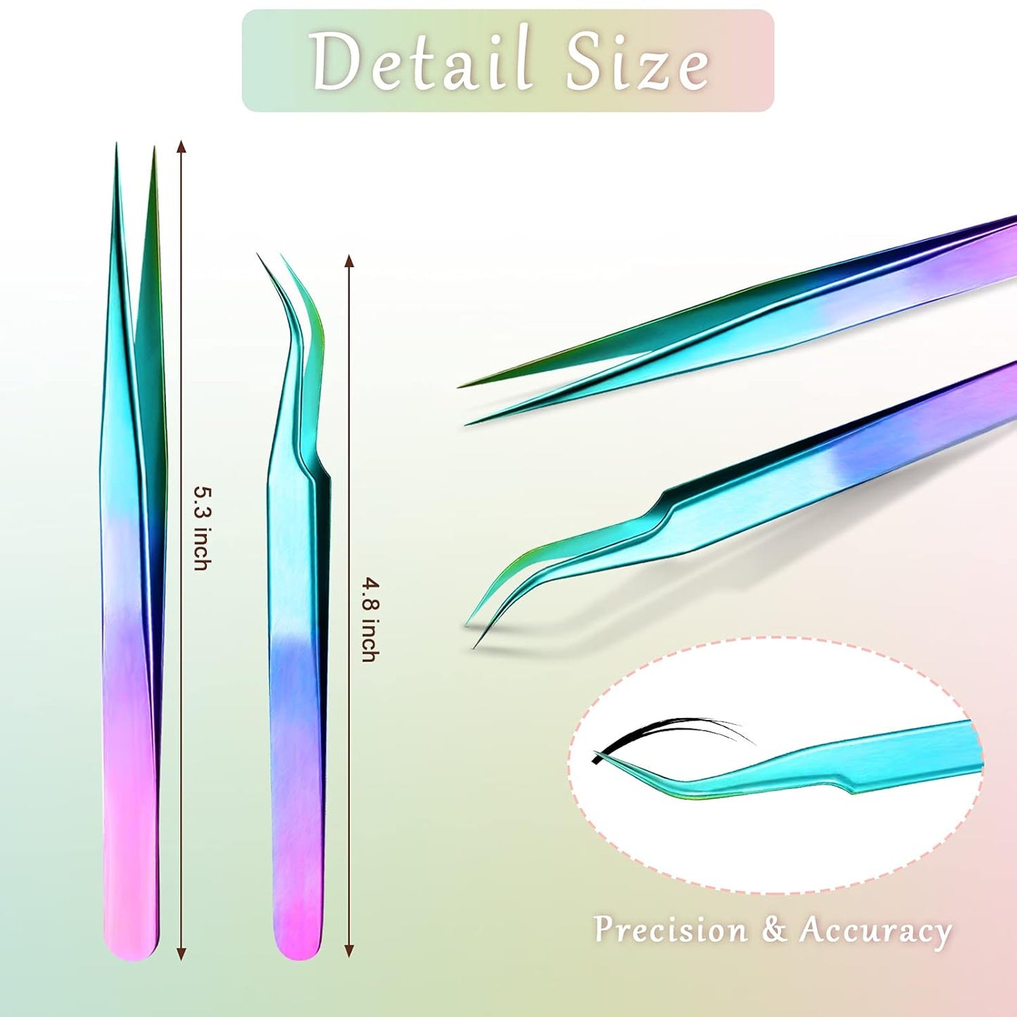6 Pcs High Precision Eyelash Tweezers for Lash Extension, Stainless Steel for Volume Eyelash