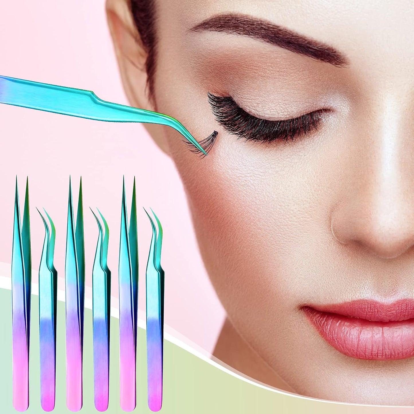6 Pcs High Precision Eyelash Tweezers for Lash Extension, Stainless Steel for Volume Eyelash