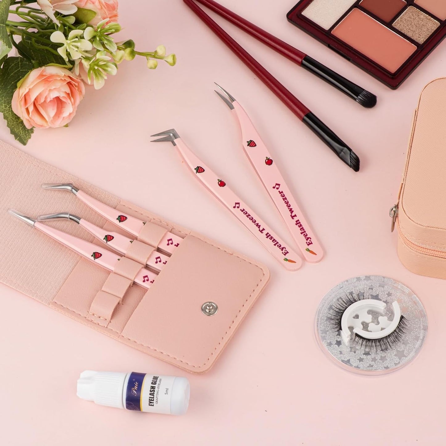 Bite Instruments Professional 5-Piece Purple Eyelash Tweezer Set | Textured Grip Lash Tools