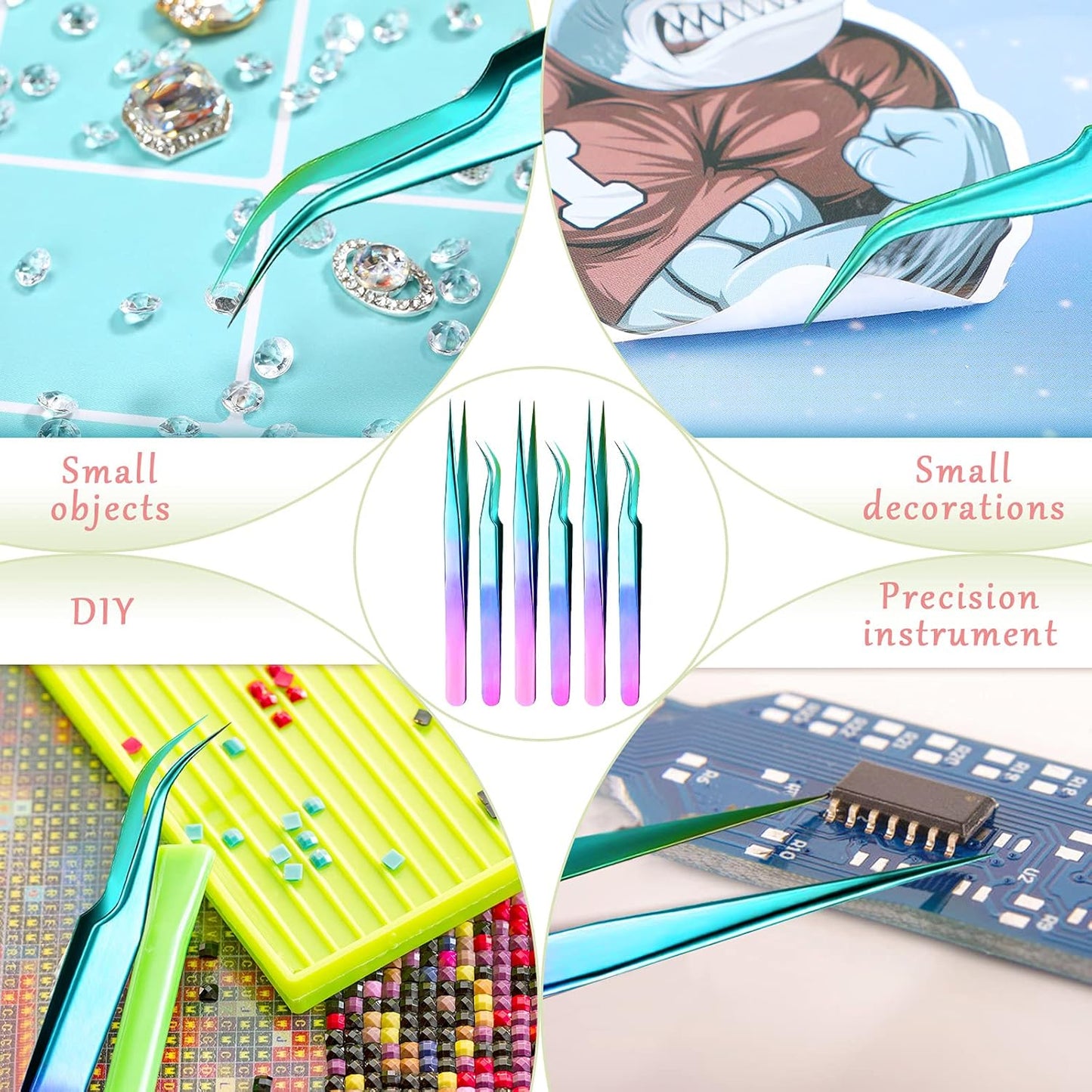 6 Pcs High Precision Eyelash Tweezers for Lash Extension, Stainless Steel for Volume Eyelash