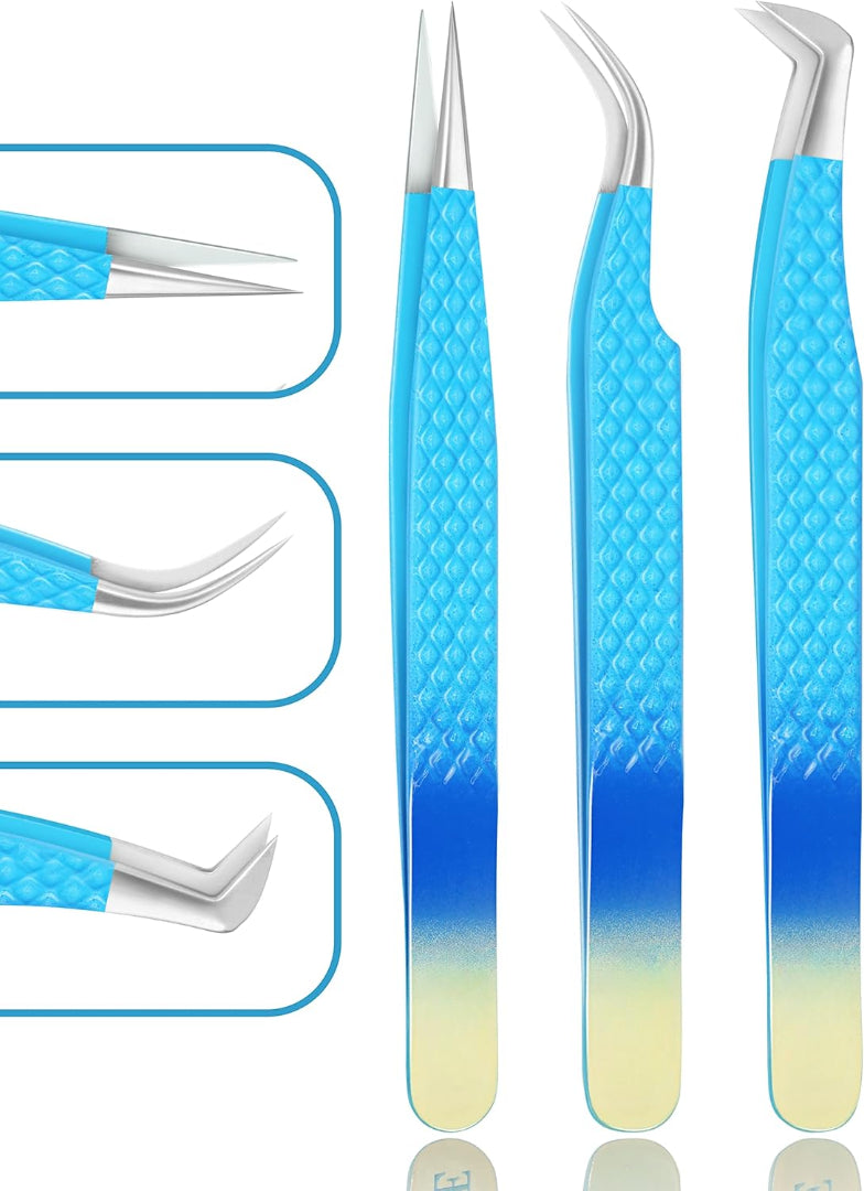 Eyelash Extension Tweezers-3 Pcs Diamond Grip Lash tweezers For Eyelash Extensions