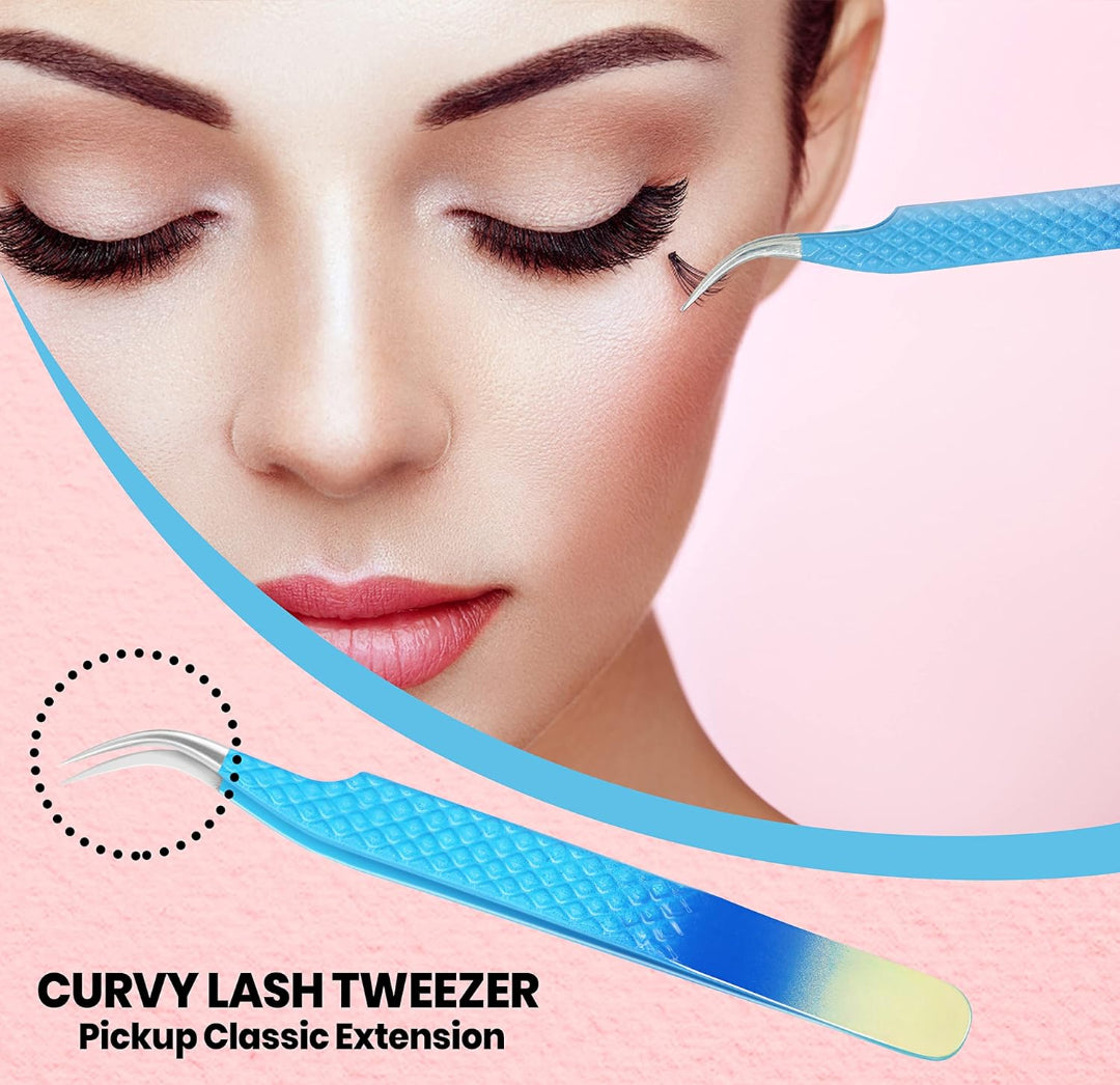 Eyelash Extension Tweezers-3 Pcs Diamond Grip Lash tweezers For Eyelash Extensions