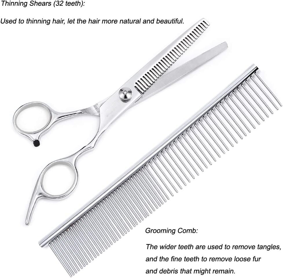 Professional Dog Grooming Kit - All-in-One Scissors Set, Nail Clipper, Comb & File with Case