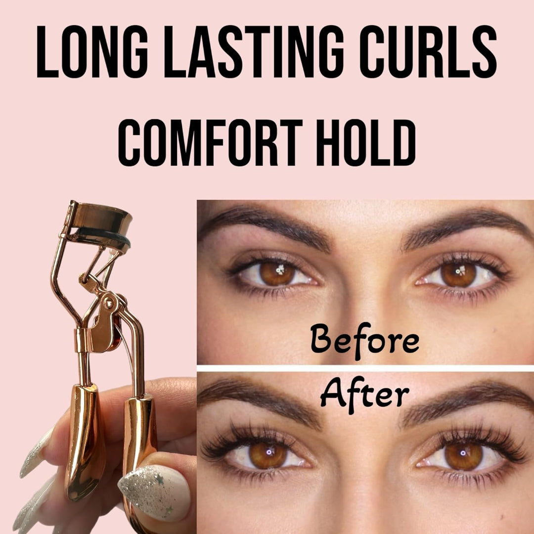 Bite Instruments Premium Bronze Eyelash Curler with 2 Advanced Silicone Refill Pads & Fits All Eye Shapes