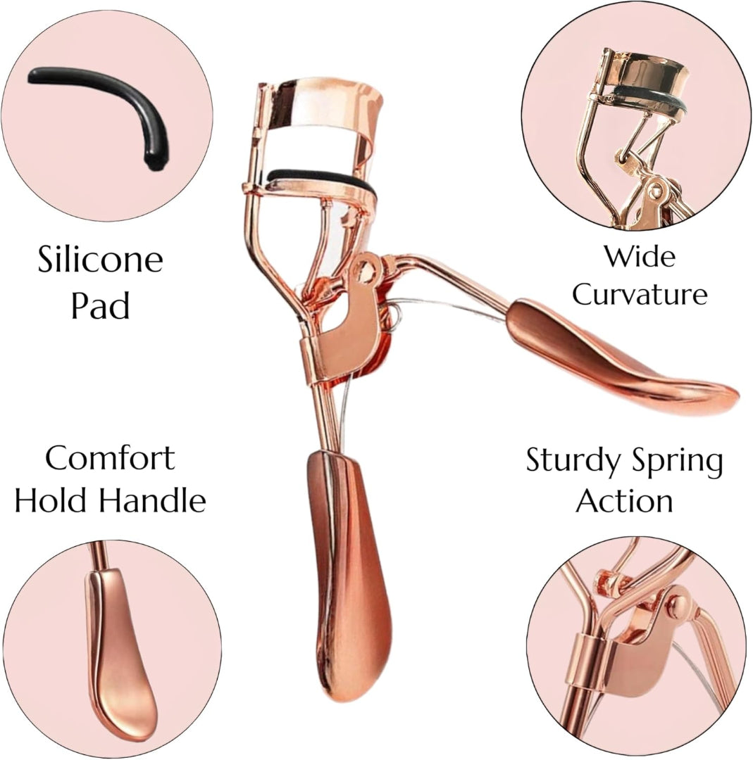 Bite Instruments Premium Bronze Eyelash Curler with 2 Advanced Silicone Refill Pads & Fits All Eye Shapes