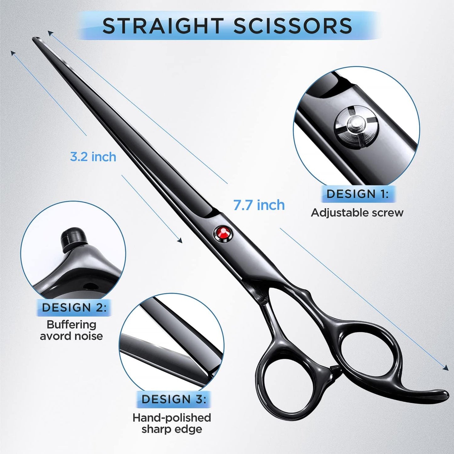 Sleek Black Professional 6-in-1 Dog Grooming Scissors Set - 4CR Stainless Steel with Safety Round Tips & Case