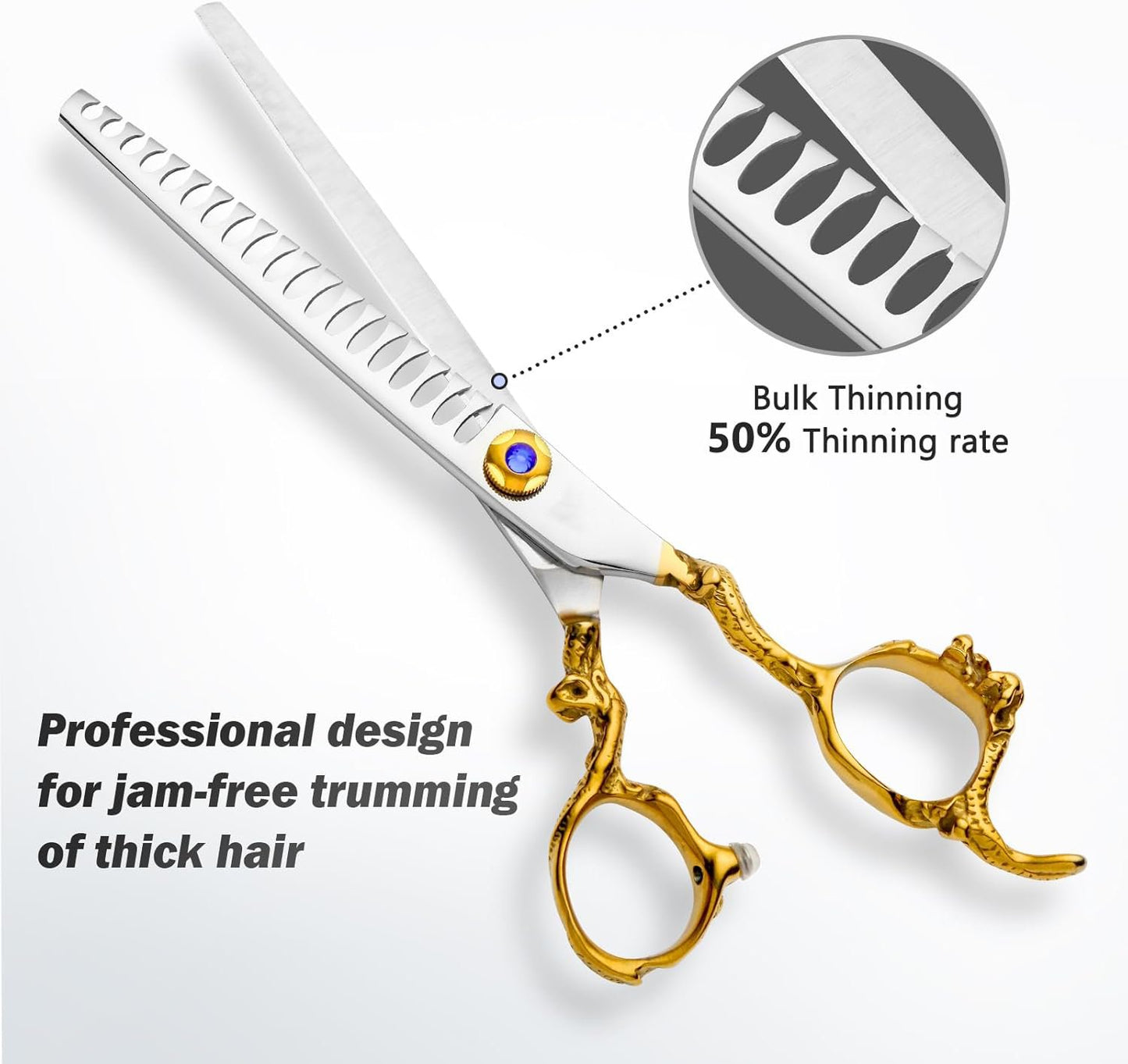 Professional Dragon Style Gold Pet Grooming Scissors Set - Curved, Thinning & Straight Shears with Case for Cats & Dogs