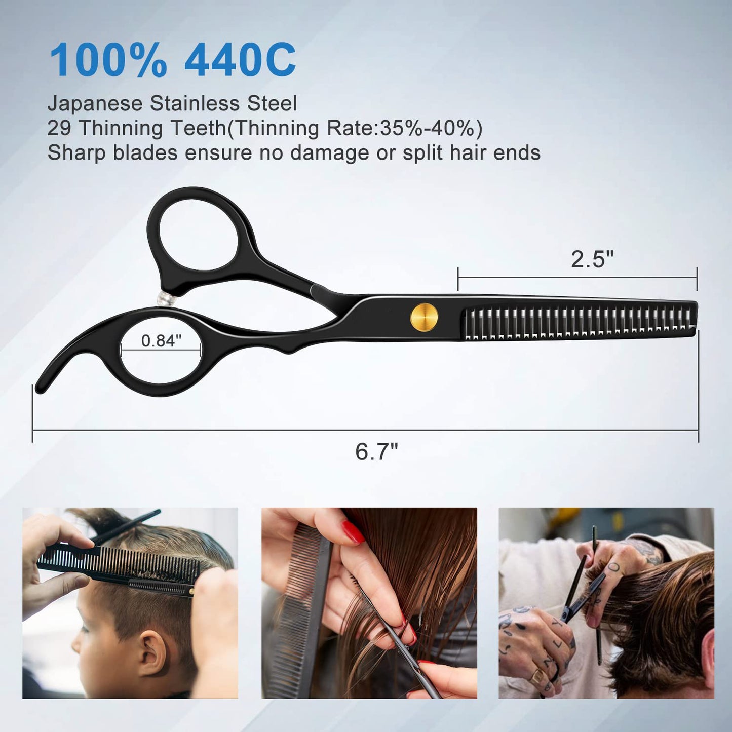 Professional Haircut Scissors Kit - 6.7"/6.89" Black Cutting & Thinning Shears Set with Comb, Cape, Clips & Case