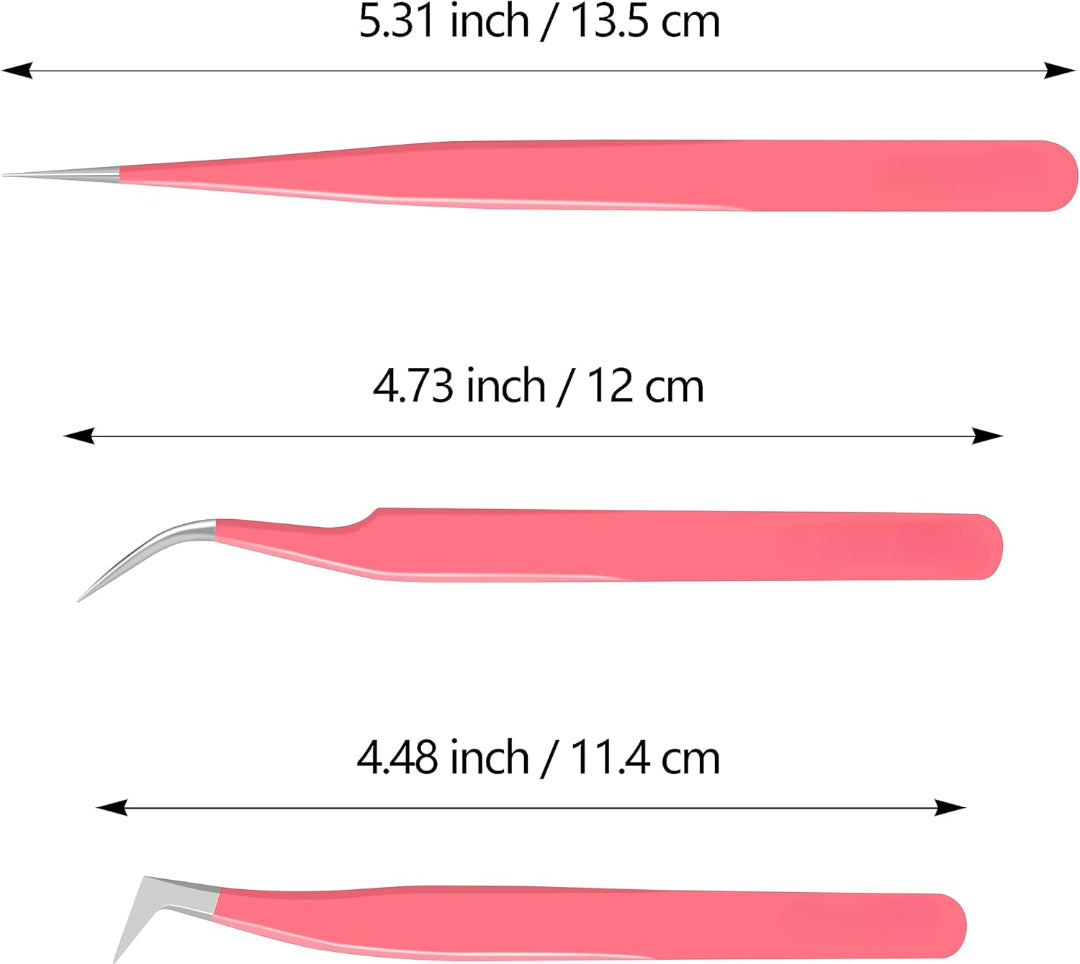Professional Eyelash Extension Tweezer Set | Stainless Steel 3-Piece Kit