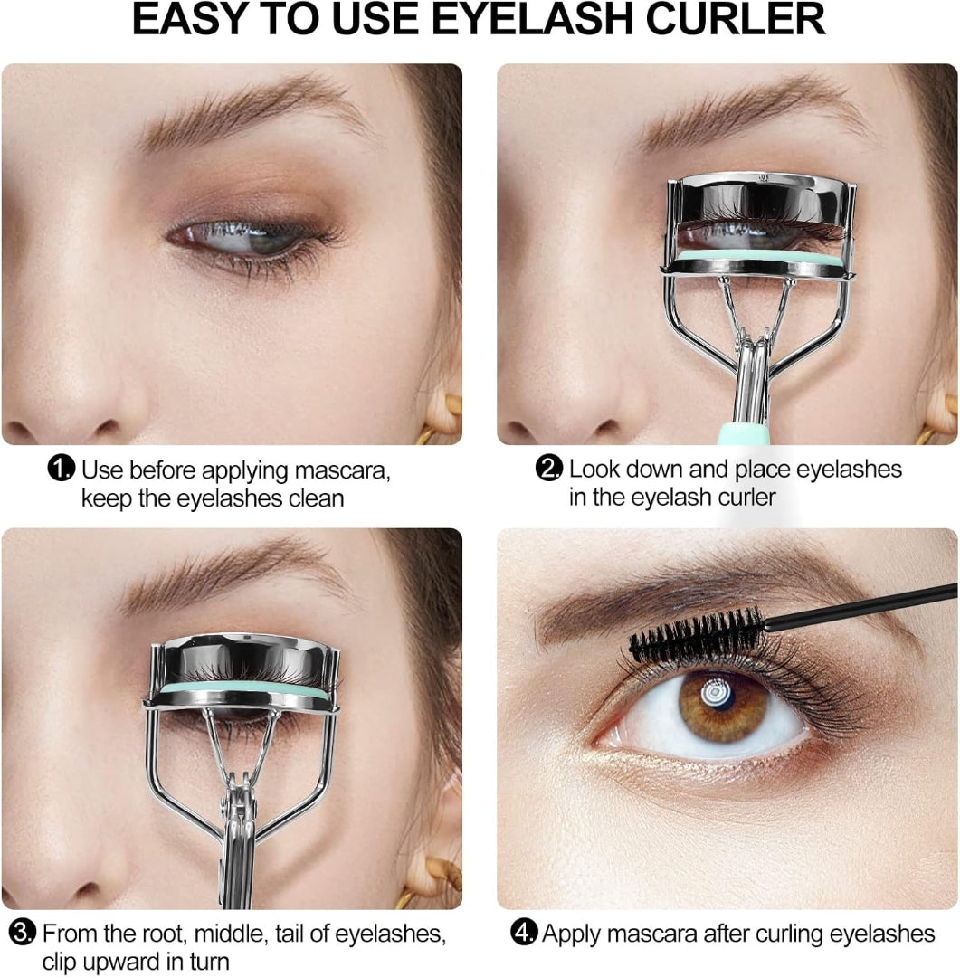 Eyelash Curler with Comb and Brush Fit All Eye Shape Curved Eyelash Curlers