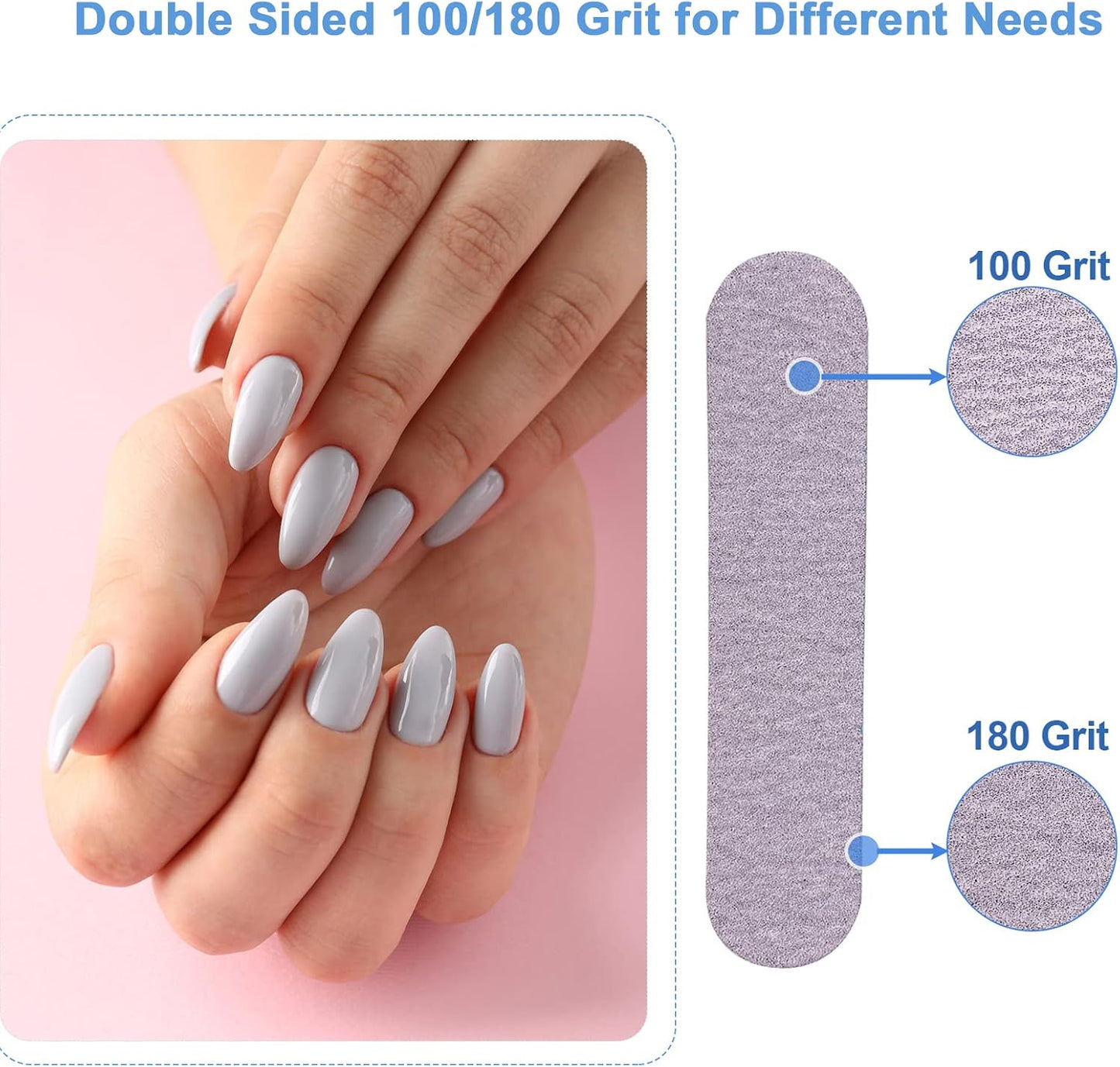 Professional Nail Files 100/180 Grit – Double-Sided Emery Boards for Manicure & Pedicure