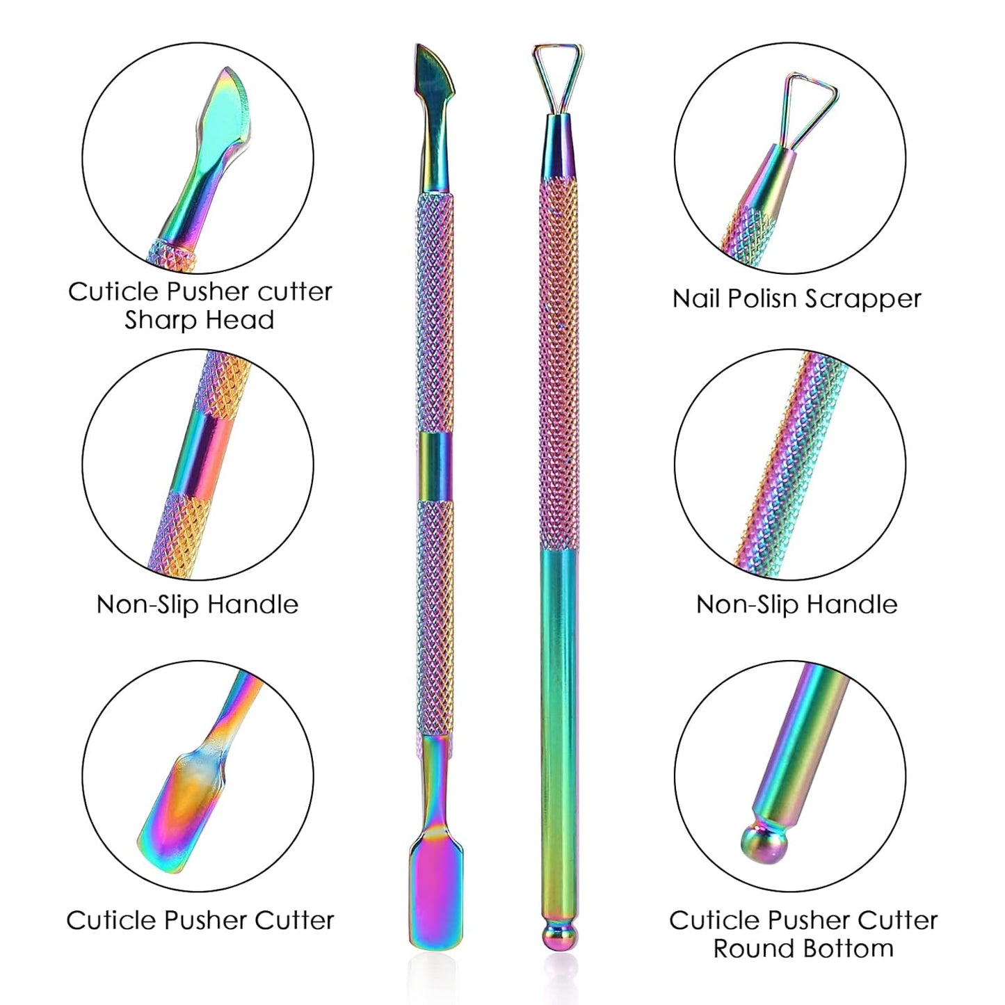 Rainbow Cuticle Nipper & Pusher Set Stainless Steel Manicure Tools Kit| Bite Instruments