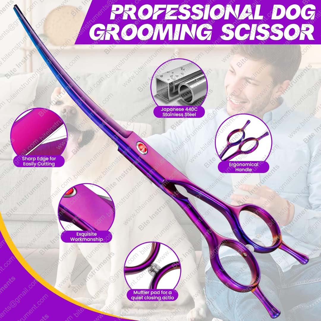 Rainbow Color Curved Grooming Scissors for Dogs & Pets | Bite Instruments