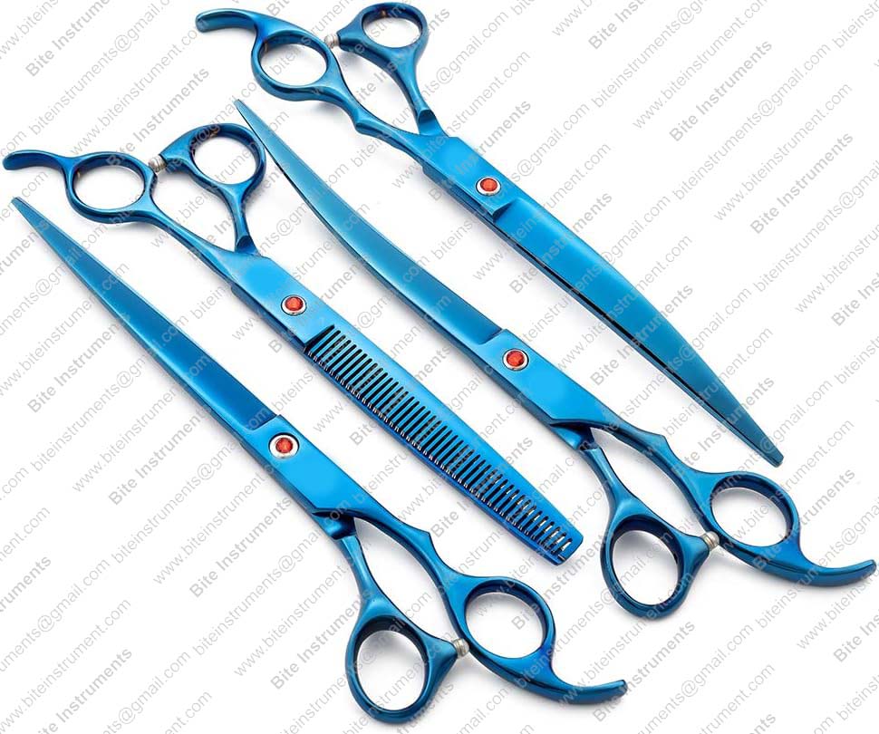 Dog Grooming Scissors Set 8 Inch 4 Pieces Straight & Curved Thinning Scissors Stainless Steel