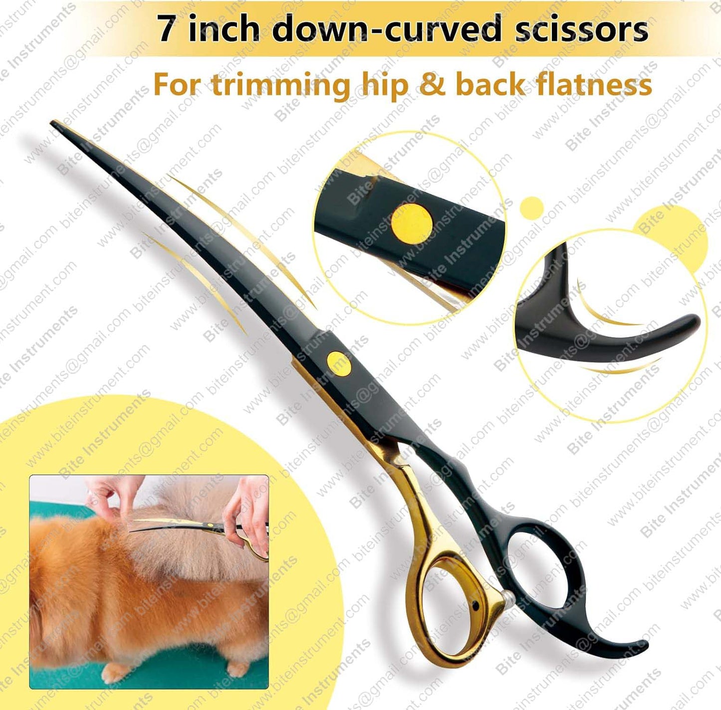 Professional 5-in-1 7.0-inch Black & Gold Dog Grooming Scissors Set - Straight, Thinning, Up & Down Curved Shears with Comb