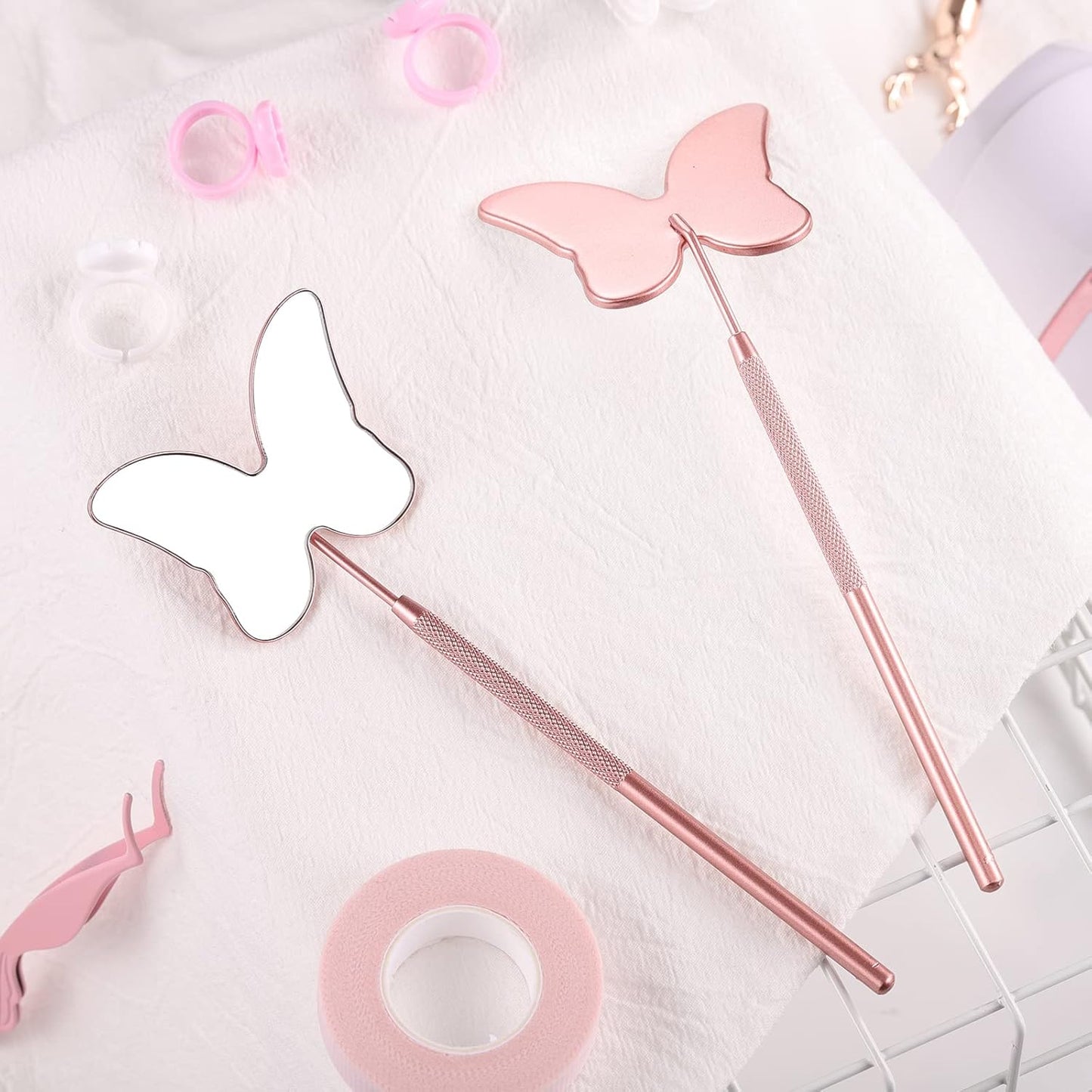 Cute Butterfly Lash Mirror for Eyelash Extensions Stainless Steel Eyelash Makeup Mirror