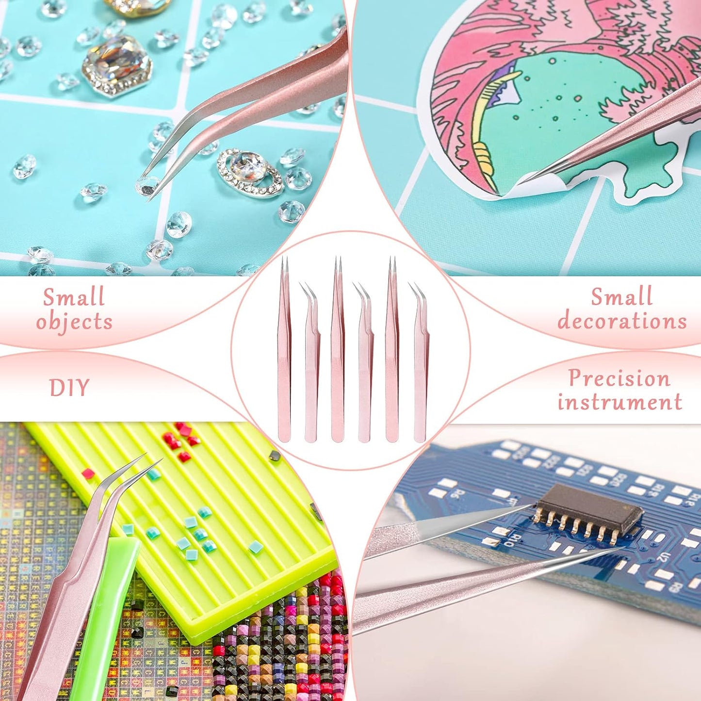 6 Pcs High Precision Eyelash Tweezers for Lash Extension, Stainless Steel for Volume Eyelash