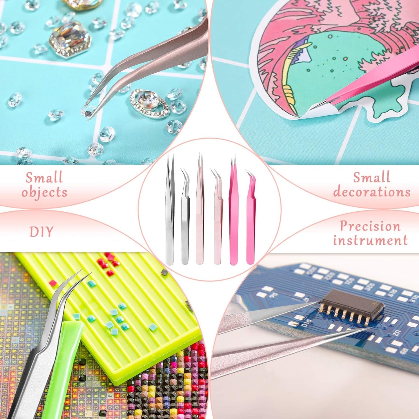 6 Pcs High Precision Eyelash Tweezers for Lash Extension, Stainless Steel for Volume Eyelash