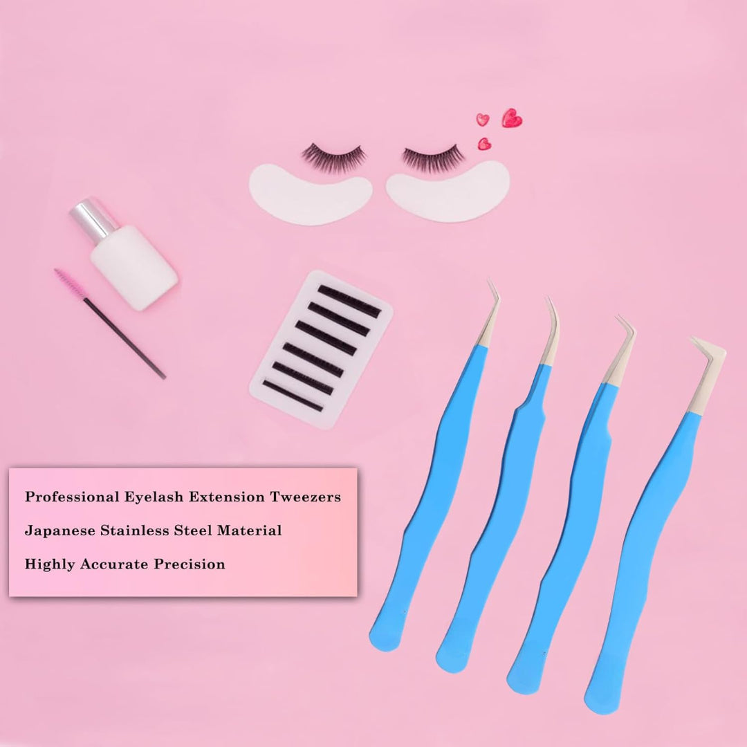 Bite Instruments Pink & Gold 4-Piece Eyelash Tweezer Set | Precision Tools for Volume & Classic Lashes