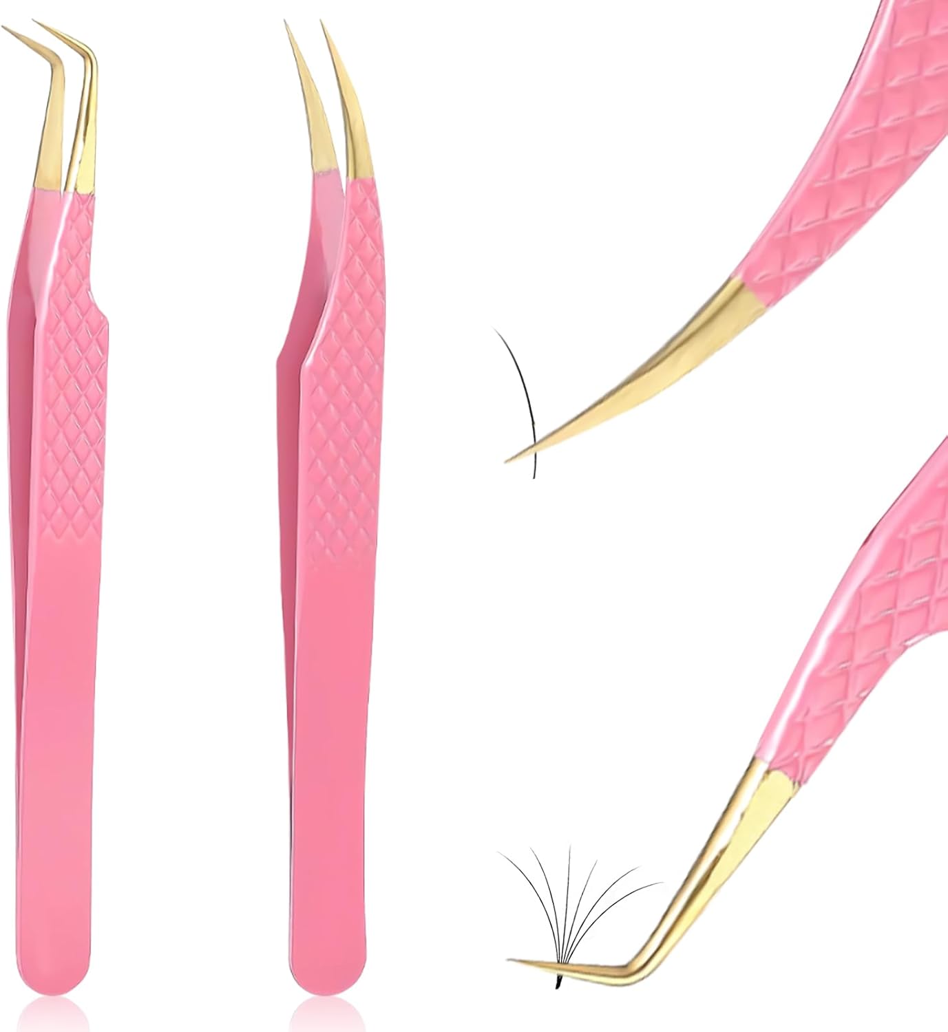 2PCS Professional Lash Tweezers Set, Bent & Straight Tip Precision Eyelash Extension Tweezers