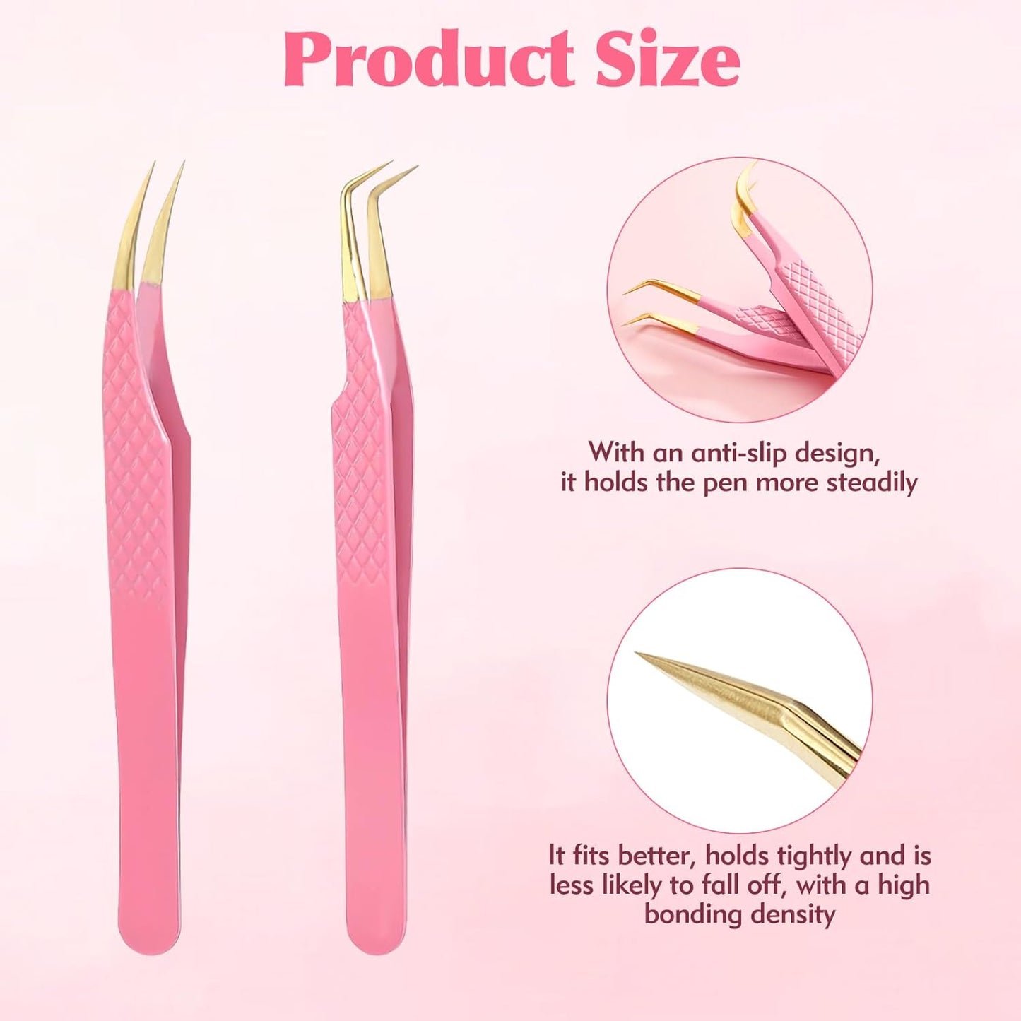 2PCS Professional Lash Tweezers Set, Bent & Straight Tip Precision Eyelash Extension Tweezers