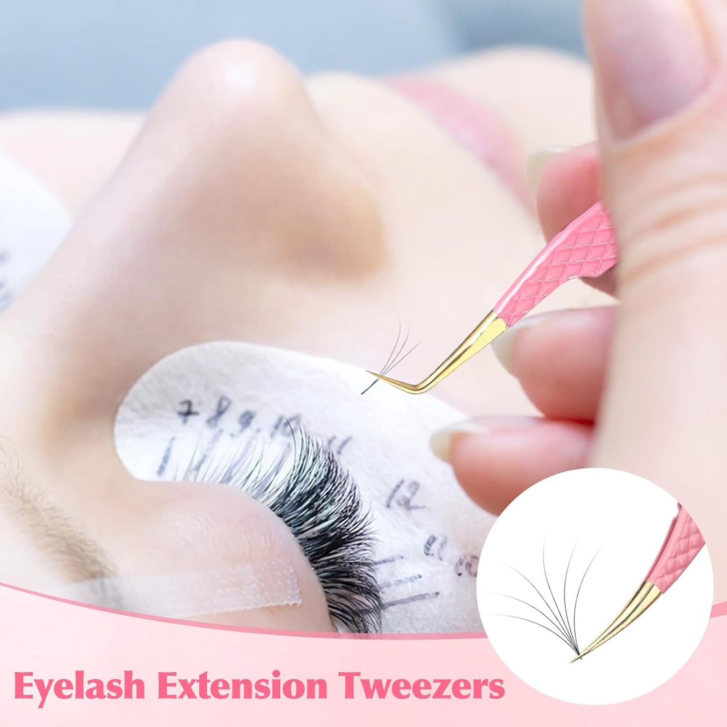 2PCS Professional Lash Tweezers Set, Bent & Straight Tip Precision Eyelash Extension Tweezers