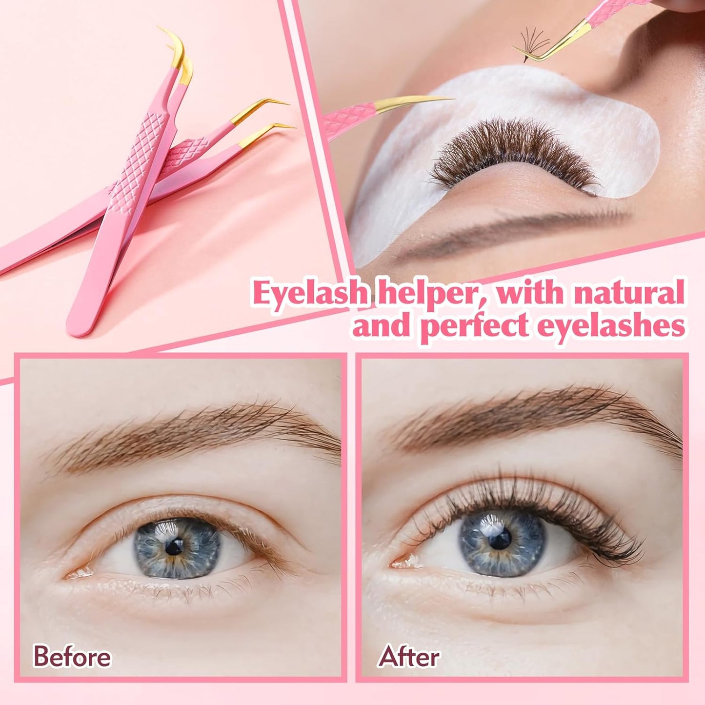 2PCS Professional Lash Tweezers Set, Bent & Straight Tip Precision Eyelash Extension Tweezers