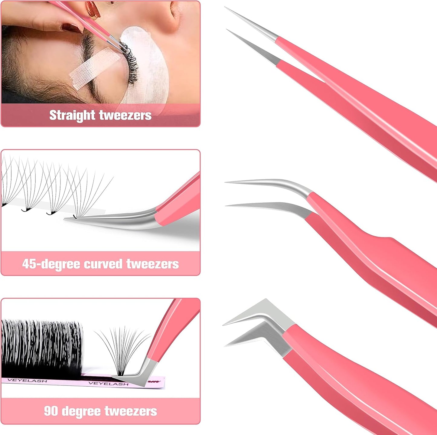 Professional Eyelash Extension Tweezer Set | Stainless Steel 3-Piece Kit