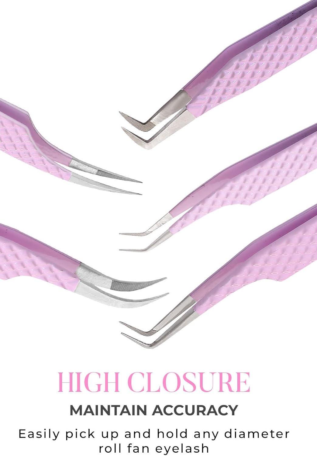 Bite Instruments Professional 4-Piece Purple Eyelash Tweezer Set | Textured Grip Lash Tools
