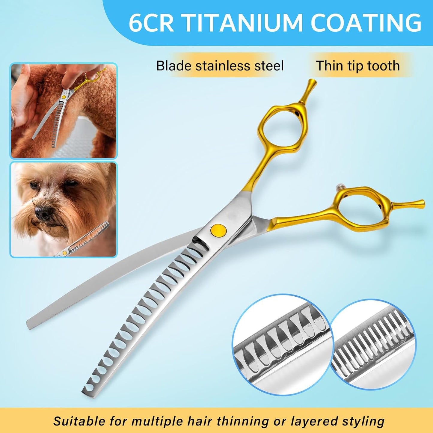 Professional 5-in-1 Gold Dog & Cat Grooming Scissors Set - 7-inch Shears with Safety Round Tips & Comb