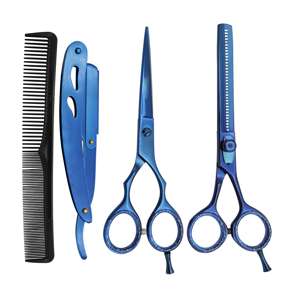 Bite Instruments Professional Hair Cutting Kit - Blue Stainless Steel Shears & Razor Set
