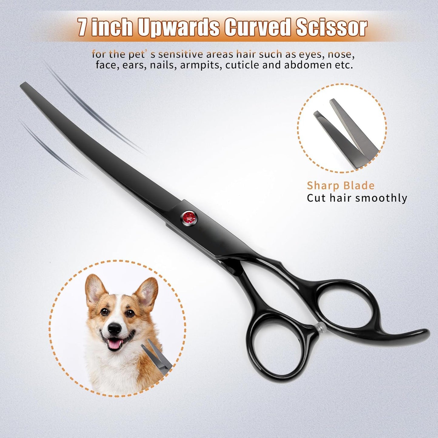 7.0in Titanium Professional Dog Grooming Scissors Set, BITE 6 in 1 Straight & Thinning & Upwards Curved & Downwards Curved Scissors & Comb for Dogs, Cats and Other Animals
