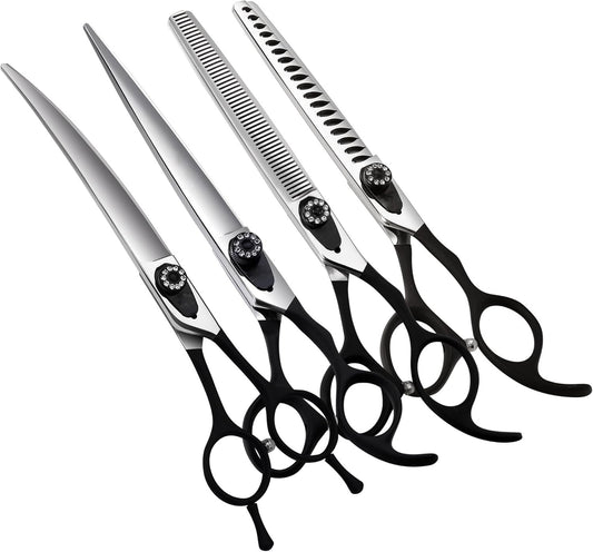 Professional 5'' Dog Grooming Scissors Set - Japanese-Style Straight & Texturizing Shears with Non-Slip Handles