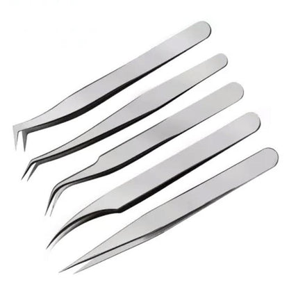 Bite Instruments 5-Piece Colorful Eyelash Tweezer Set with Case | Precision Stainless Steel Lash Extension Tools