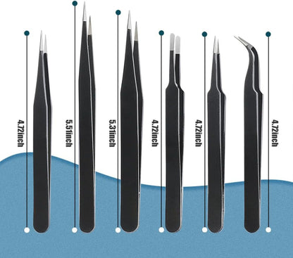 Bite Instruments 9 Pcs Precision Tweezers Set Stainless Steel for Electronics, Craft, Laboratory Work, Jewelry-Making, etc