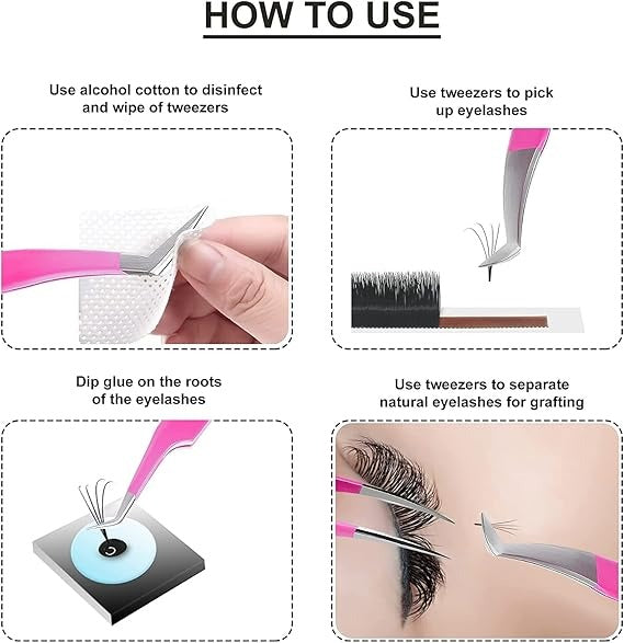 4-Piece Professional Gold Tip Eyelash Extension Tweezer Set for Salon Use