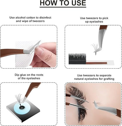 4-Piece Professional Gold Tip Eyelash Extension Tweezer Set for Salon Use