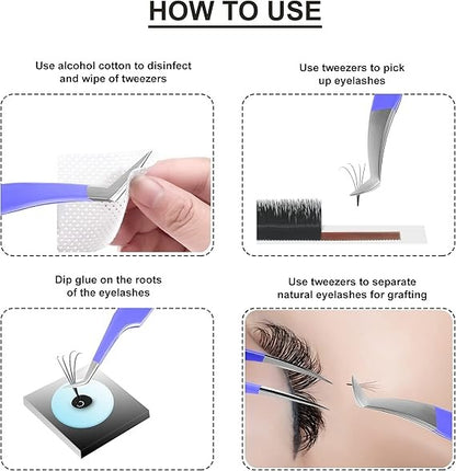 4-Piece Professional Gold Tip Eyelash Extension Tweezer Set for Salon Use