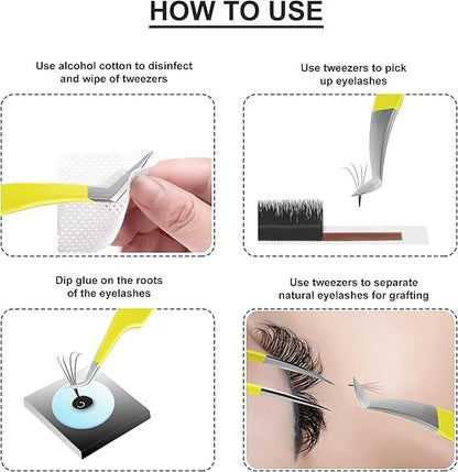 4-Piece Professional Gold Tip Eyelash Extension Tweezer Set for Salon Use